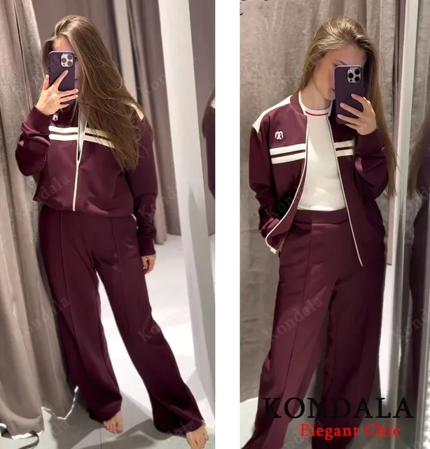 Women Fall Vintage Jacket Set O-Neck Zipper Jacket Elastic Waist Pant 2025 Spring Autumn Fashion High Street Casual Female Set 2