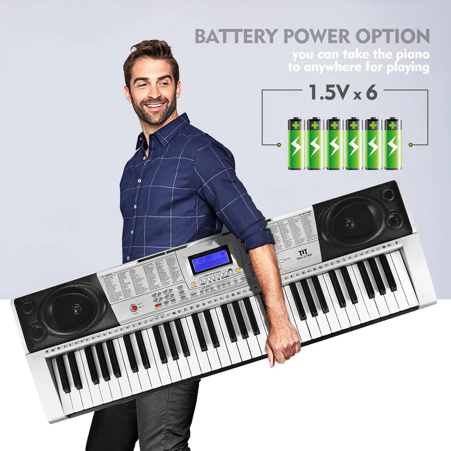 61 Key Piano Keyboard, MEKS-400 Electric Piano Keyboard with Lighted Up Keys, Learning Keyboards for Beginners, Stan