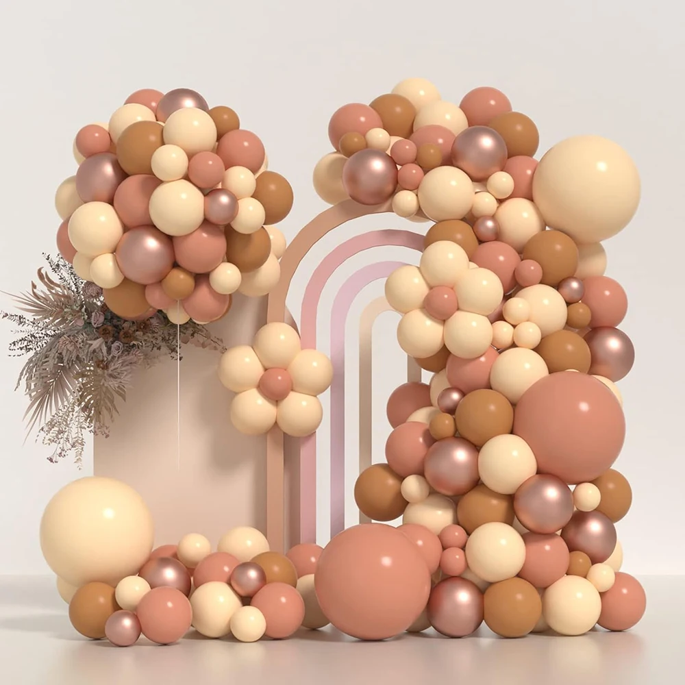 Retro Pink Balloon Garland Skin Brown Rose Gold Balloons Arch Kit - Main Image