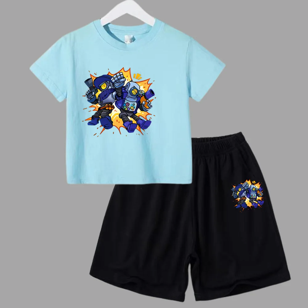 thumbnail image 1 of Conjunto de 2 piezas de camiseta y pantalones cortos informales para niños y adolescentes, de algodón, de manga corta, para verano, 1 of 5