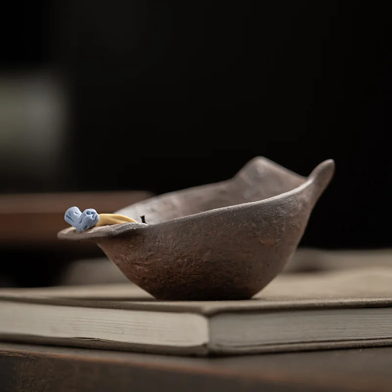 Coarse Pottery Tea Scoop Traditional Tea Leaf Holder Chahe Shovel Awakening Tea Ladle Oolong Tea Chinese Tea Set Collection Gift