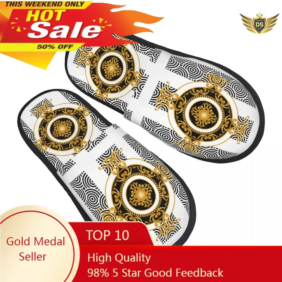 

Indoor Luxury Golden Baroque Warm Slippers Winter Home Plush Slippers Fashion Home Soft Fluffy Slippers