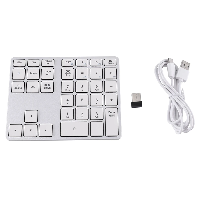 Bluetooth 5.0 Wireless Numeric Keypad 35 Keys Digital Keyboard for Windows Android PC Tablet Laptop,Silver White