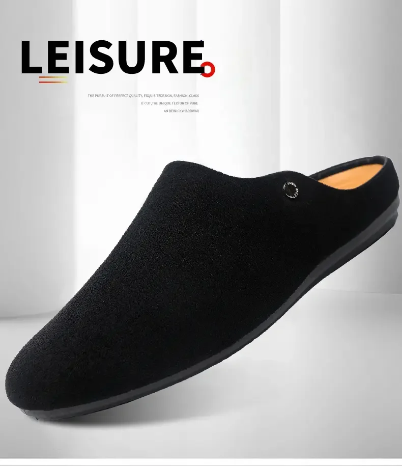 Office Casual Soft Bot Mule Slippers Men's Large Size Slip-On Clog Sle Breathable Flat Heel PU Leather Men oes
