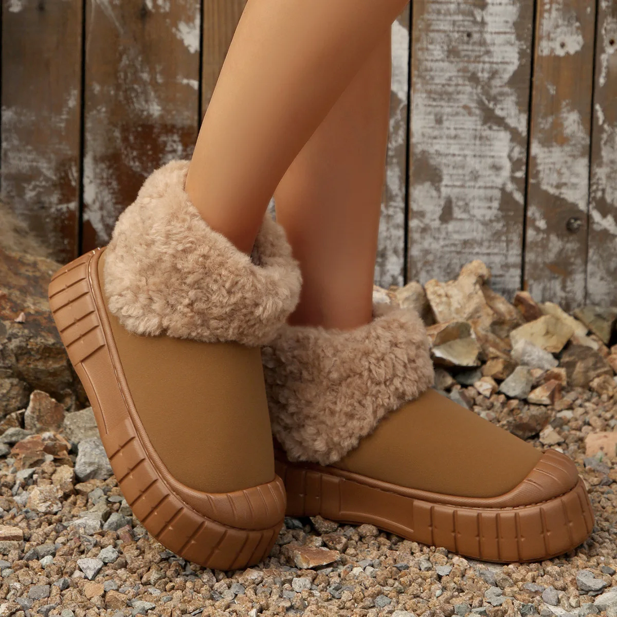 Winter Snow Boots for Women Warm Plush Ankle Boots Non-Slip Flat Sole Shoes for Girls Concise Outdoor Plush Shoes