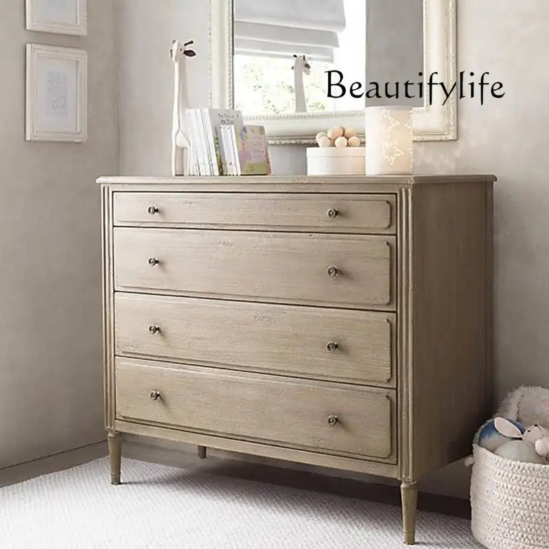 

American-Style Solid Wood Mid-Ancient Style Chest of Drawers Modern Minimalist Storage Cabinet