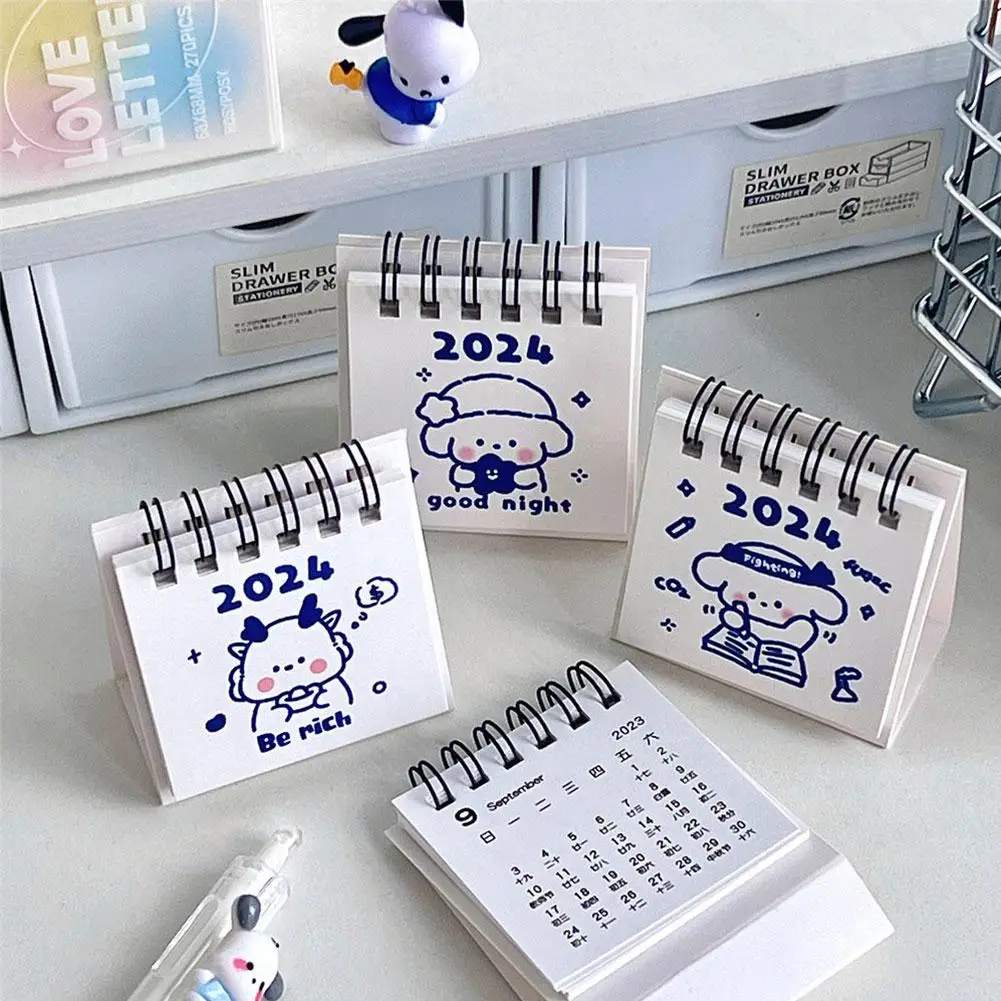 

2024 Loose Leaf Calendar Creative Cartoon Desktop Mini Calendar Student Date Record Calendar Book Decoration Ornaments New