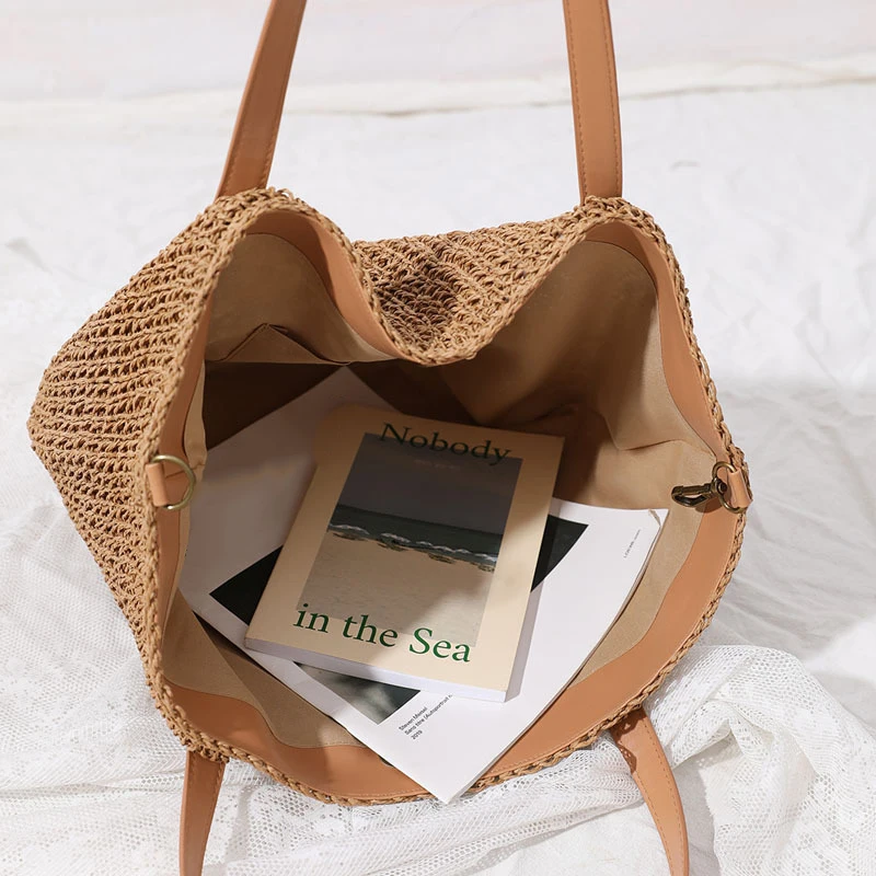 Casual Straw Woven Women's Underarm Shoulder Bag Large Capacity Wicker Handbags Bohemian Summer Beach Hobos Bag Shopper Tote