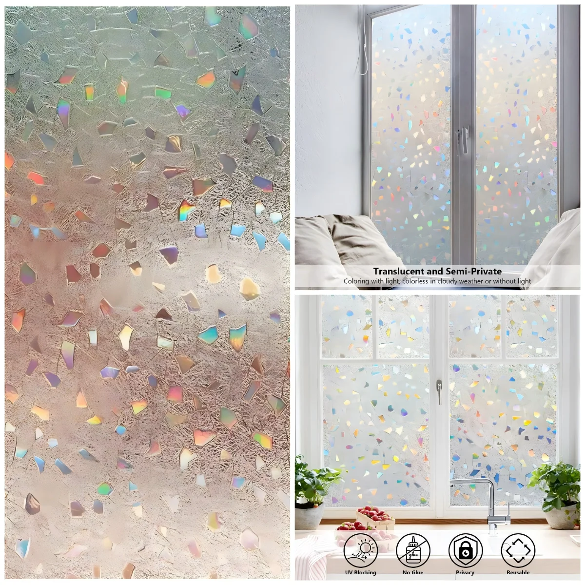 Fenster-Sichtschutzfolie, Regenbogen-Fensteraufkleber, dekoratives Fenster, Vinyl, Buntglas-Fensteraufkleber, statisch haftender Fensteraufkleber – Detail 8