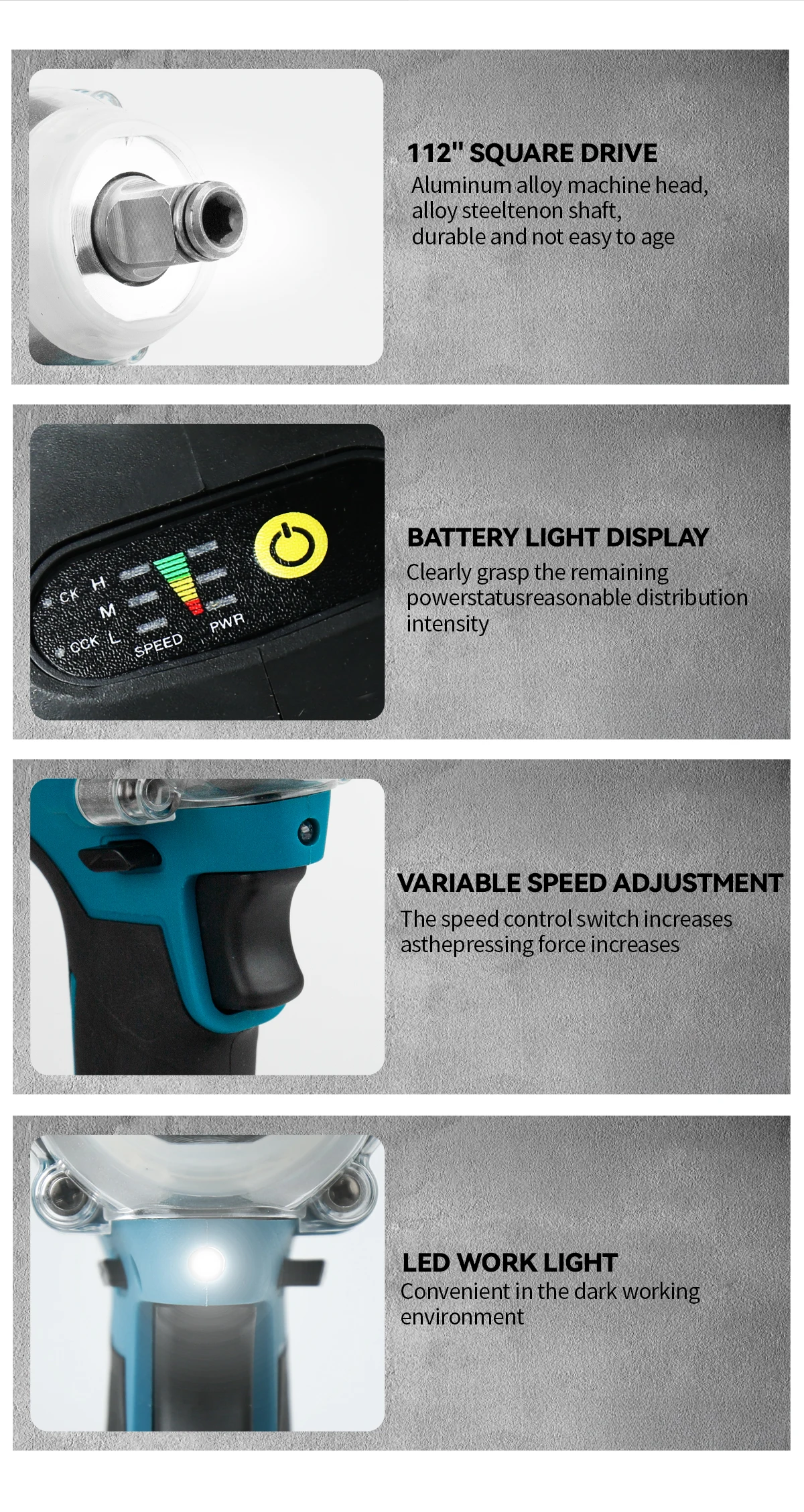 Side profile of impact wrench showing compact design