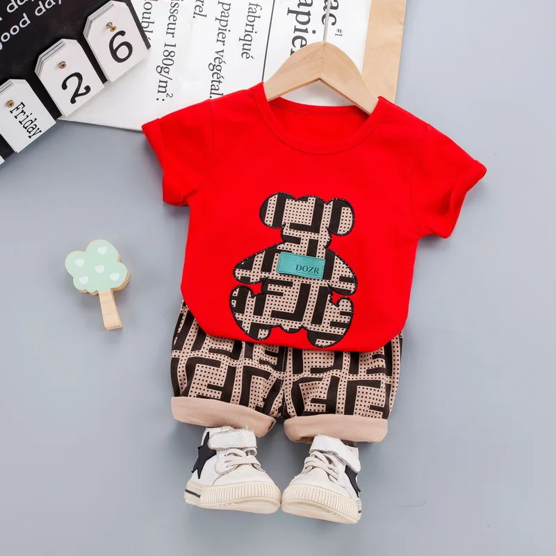 

Children's clothing, boys' summer suit, new cute little boy, baby's summer checkered short sleeved two-piece set