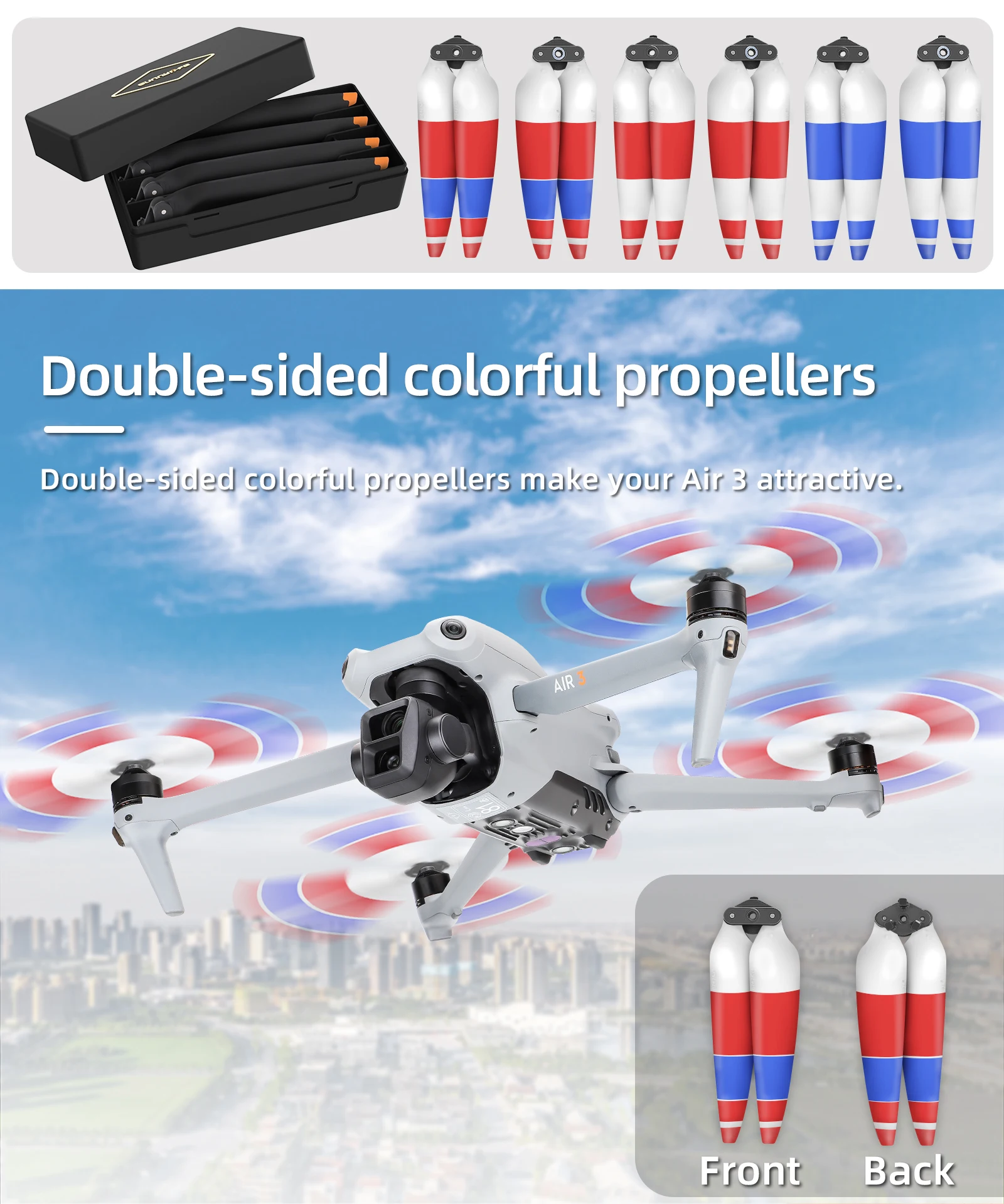 

For DJI Air 3 Propeller 8747F Silent Noise Reduction Quick Release Colorful Blade Storage Protective Case Accessories