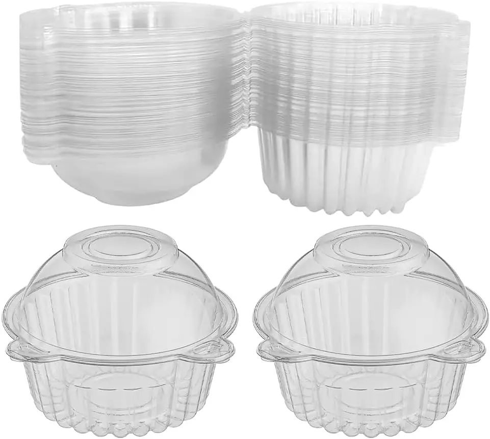 10 יחידות קופסאות אריזה פלסטיק שקופות לשימוש חד פעמי עם מכסה, מיכל מזון, מחזיקי קאפקייקס לקינוחים, פירות, לחם, מסיבת יומולדת ועוגה