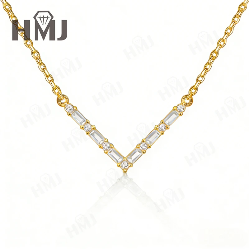 D-Farbiger Moissanit V-förmiger Anhänger Halskette 925 Sterling Silber VVS1 Luxus-Schmuck Geschenk für Sie Hochzeitstag Geburtstag – Detail 3