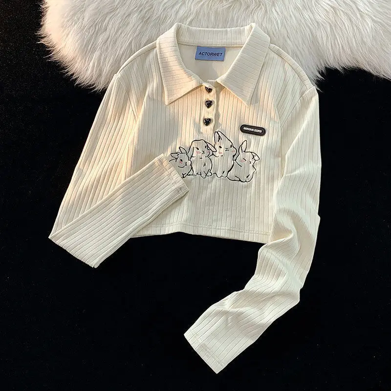 

Harajuku Street Clothing Custom T-shirt for women Y2k Vintage Kawaii Rabbit Print Top vintage pattern Polo shirt for women 2024