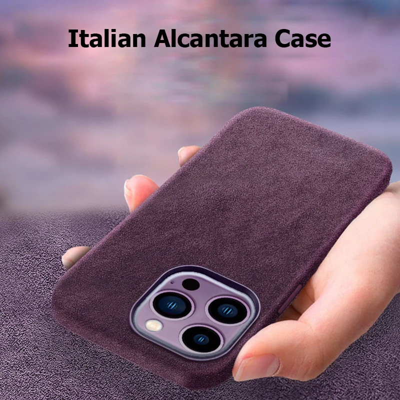 

Italian Alcantara Case for iPhone 14 Pro Max Luxury Business Leather Phone Back Cover for iPhone 14 Pro With Magnets For MagSafe