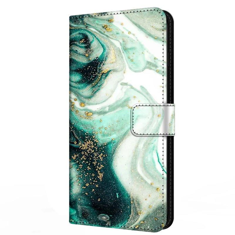 Elegant Marble Leather Flip Cover with Magnetic Wallet and Stand