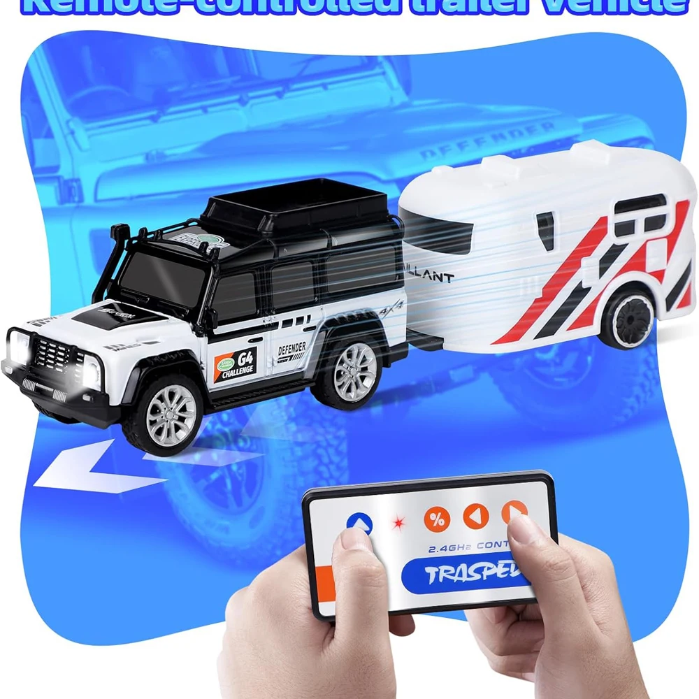 EBOYU Mini RC Car 2.4Ghz 1:64 Adjustable Speed Mini Alloy Off-Road Remote Control Trailer Vehicle Gift Toys for Kids 5