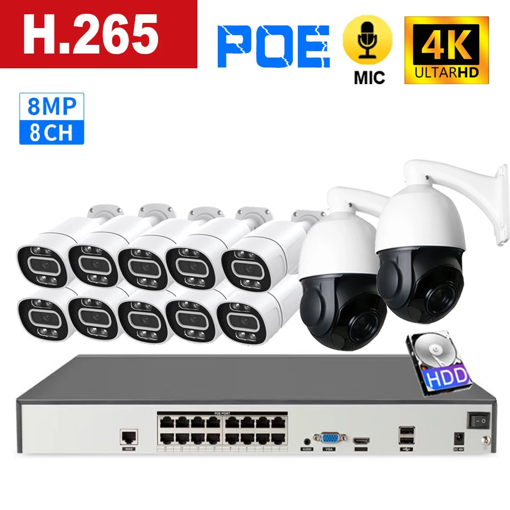 16 Channel 4K PoE Security Camera System 16CH 4K NVR and 12 Outdoor 6MP  Dome PoE IP Cameras with 4TB HDD