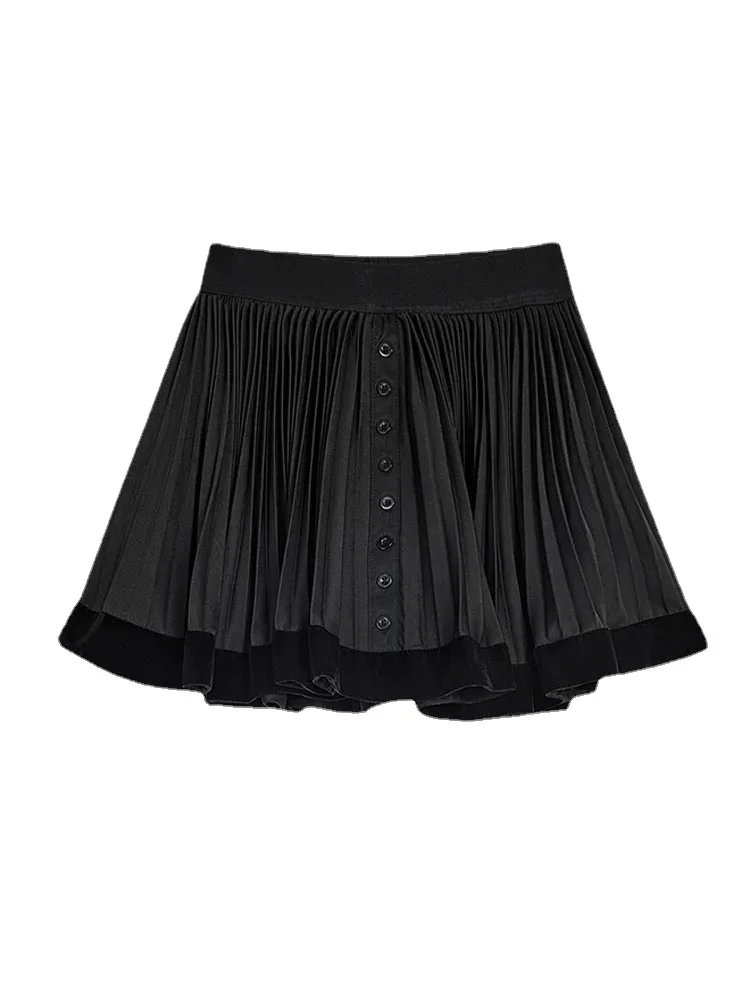 

Japanese Fashion Sweet Black Skirts Autumn Winter Gyaru Gothic High Waist Kpop Pleated Skirt Coquette Streetwear Preppy Style