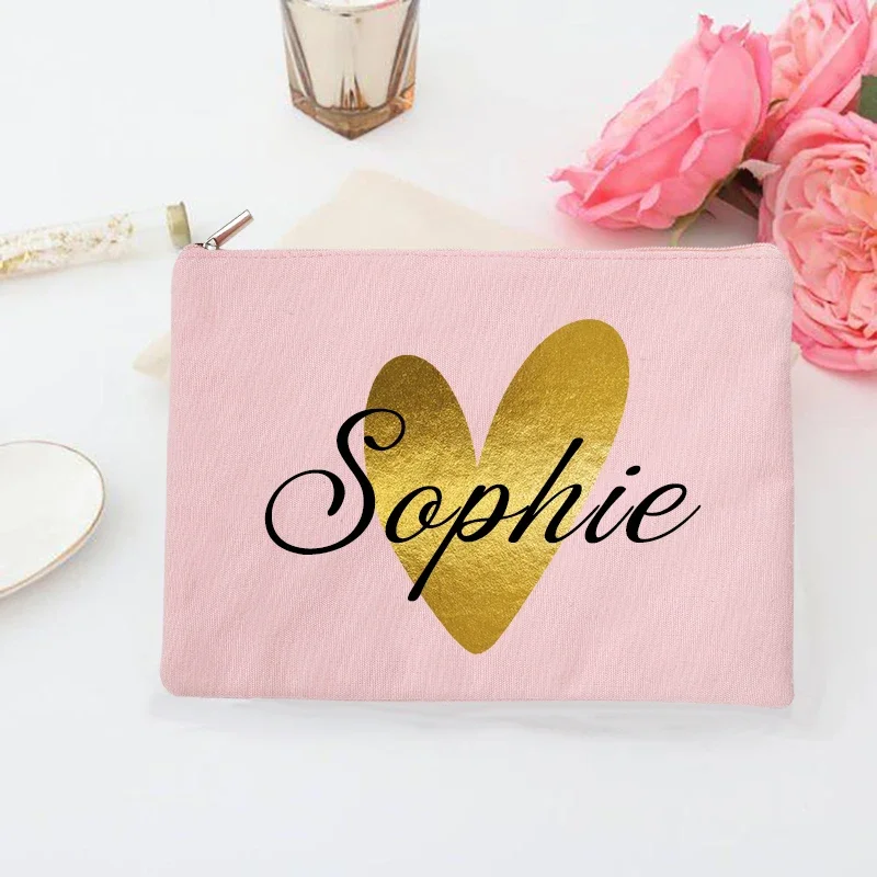 Personalized Makeup Bag Bridesmaid Custom Name Holiday Wedding Bachelorette Party Gifts Canvas Monogram Cosmetic Zipper Pouch 5