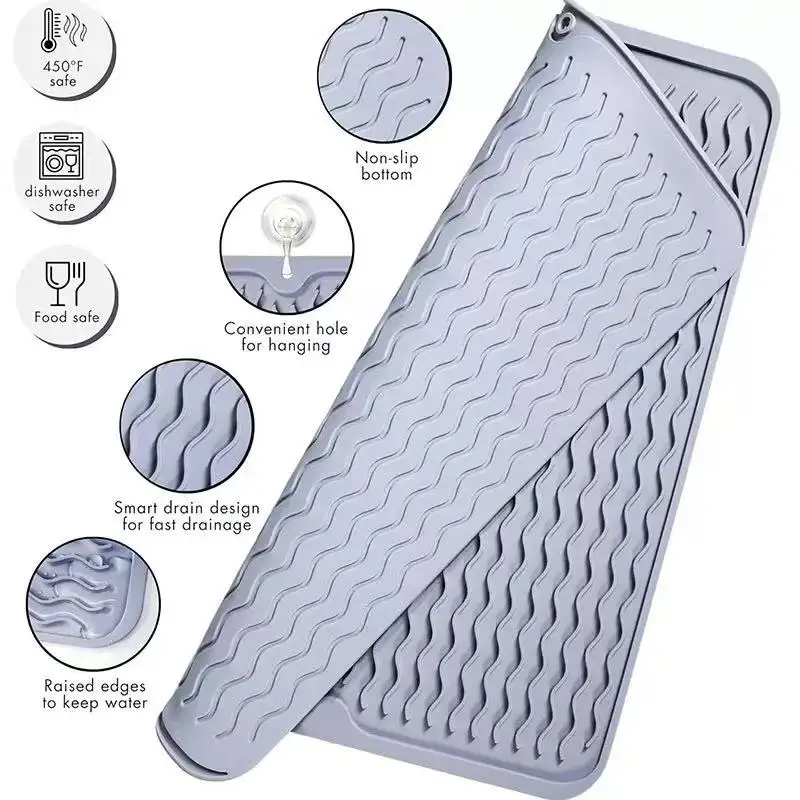 Silicone drying mat tableware drying mat heat-resistant and non slip mat dining table mat drainage mat kitchen accessories