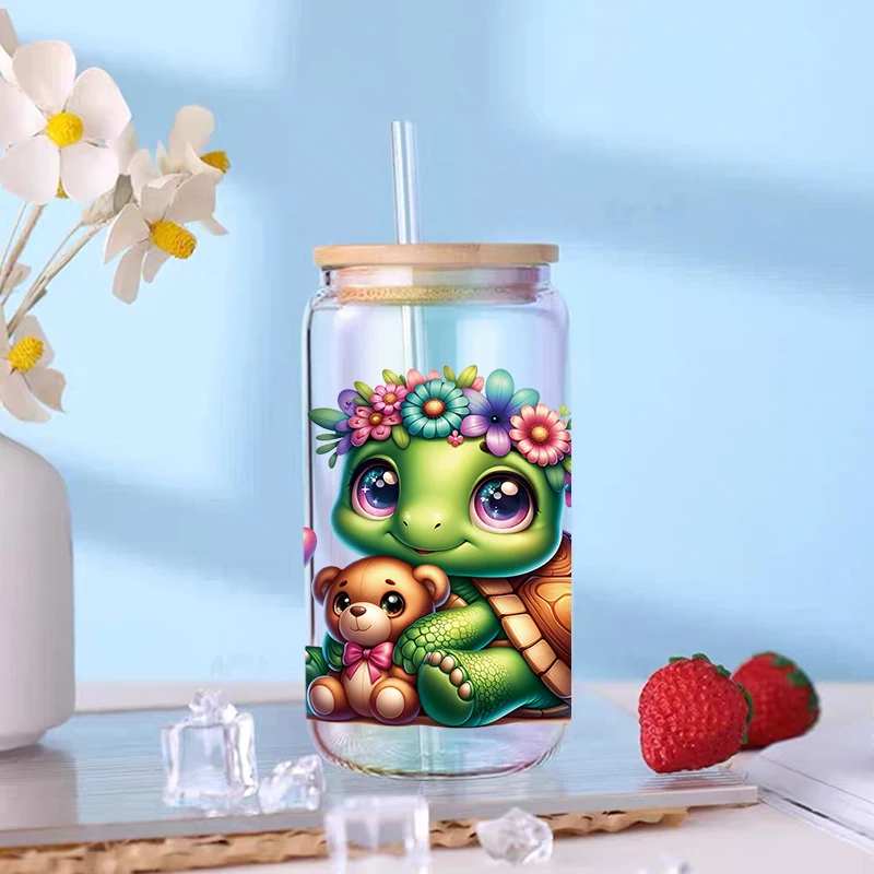 Dinosaur Cartoon UV DTF Libbey Cup Wrap Iron On Transfer For Glass Stickers 16oz D12520