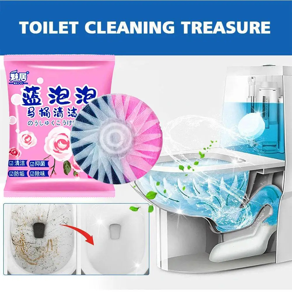 Toilet Bowl Cleaner Toilet Deodorizer Tablet Rose Fragrance Household Tool Stain Remover Blue Bubble Formula