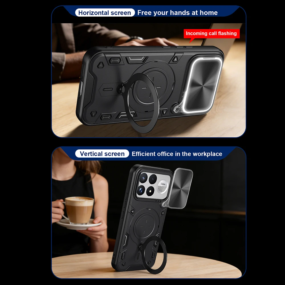 Slide Camera Shield Phone Case with Magnetic Ring Stand - Full Protection Shockproof Cover