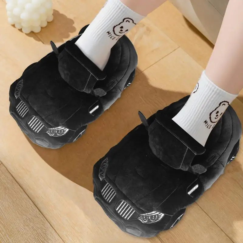 Plush Slippers Cartoon Plush Shoes Portable Fuzzy House Slippers Soft Racing Car Slippers For Family Gatherings Picnics