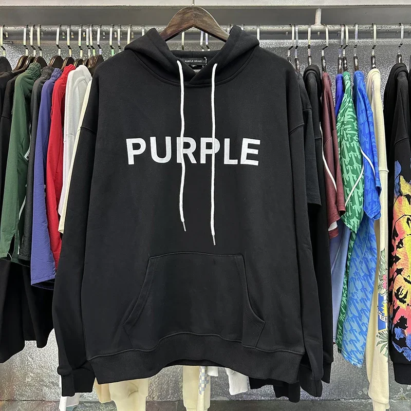 

y2k Oversize PURPLE Brand Hoodies Black White Drawstring Hooded Pullover Men Women Cotton Loose Sweatshirts Kanye