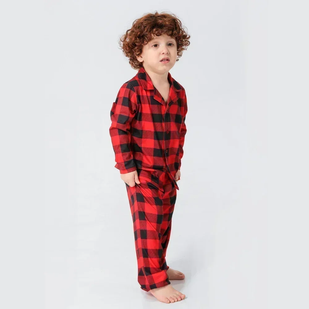 High Quality Matching Christmas Outfits for Family Plaid Print Button Pajamas Set Baby Dog Romper Long Sleeve Homewear Xmas Look 4