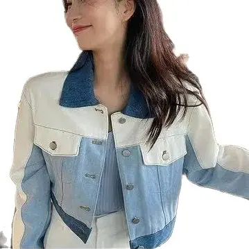 Korea Patchwork Jackets Women Vintage Denim Outwear Autumn New Loose Casual Cropped Ins Fashion Ladies Harajuku Elegant Mujer