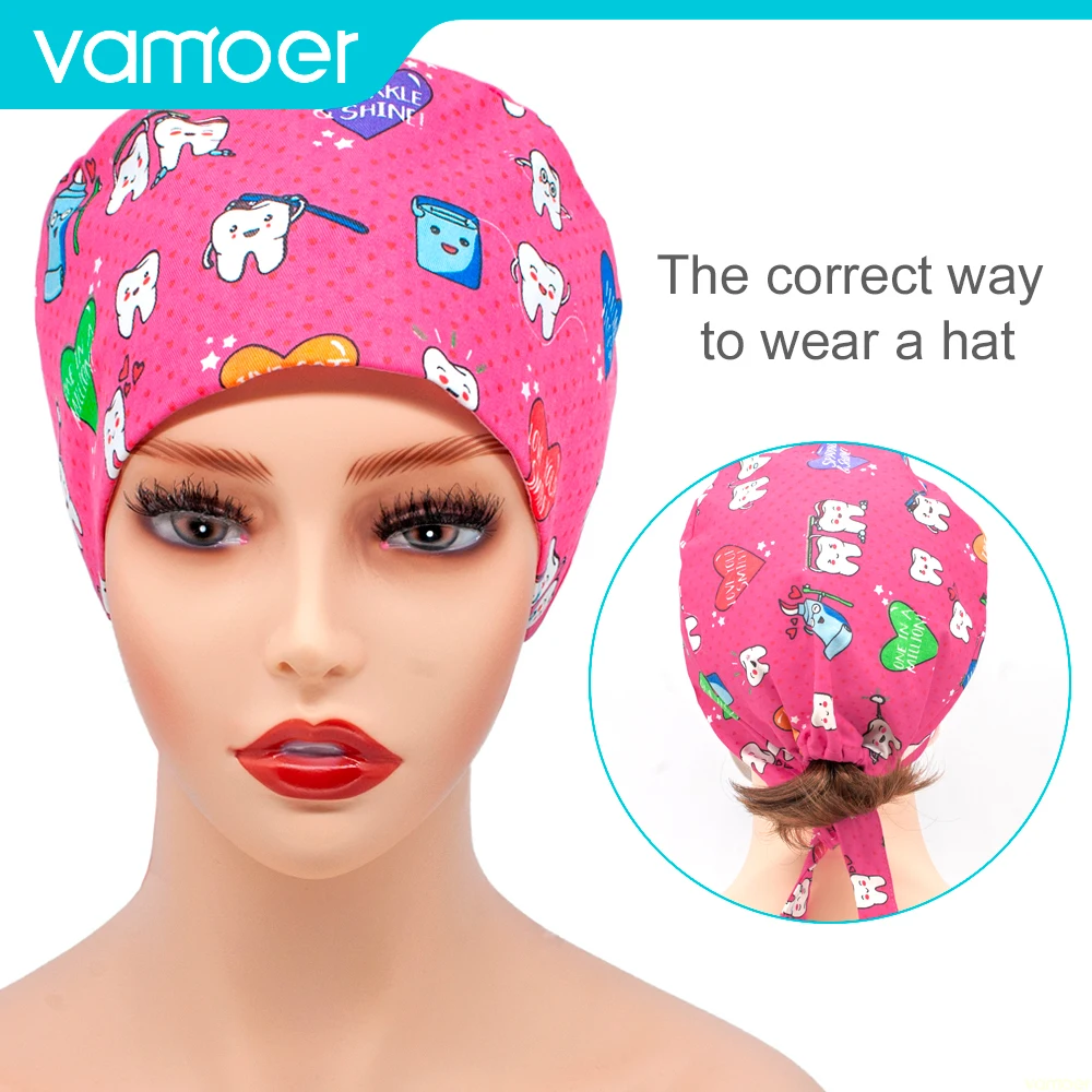Flower printing Beauty salon cap Cartoon cotton surgical cap Dental lab Health service work for Women and Men Nurse hat