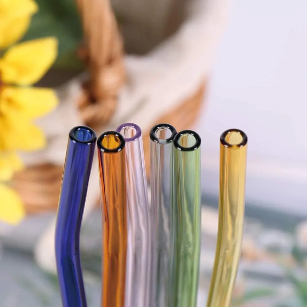 8 Colors Reusable Drinking Glass Straws Eco-Friendly High Borosilicate Glass Straw for Smoothie Milkshakes Drinks Bar Accessoroy For glass straw set,drinking straws