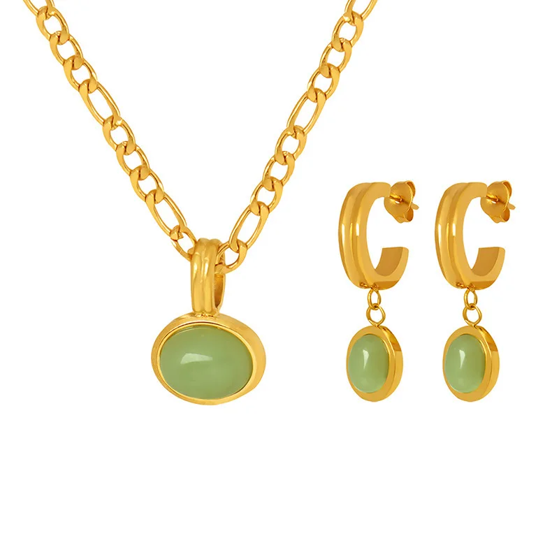 Fashion Necklaces Earring For Woman Set Elegant Green Stone
