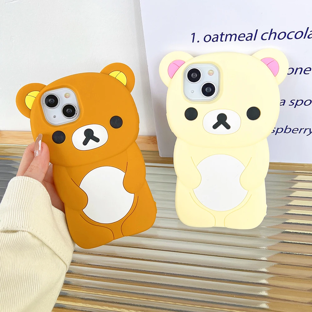 Cartoon Rilakkuma Bear Silicone Soft Cover Case For iPhone 17 16 15 14 13 12 11 Pro Max Plus Xs XR 6 7 8 Plus 5 5S 4 4S 2