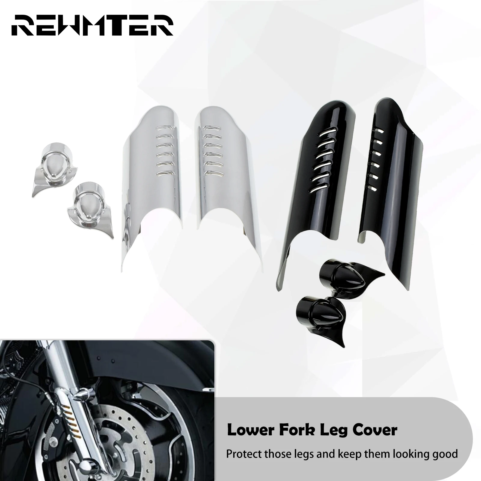 Motorcycle Black/Chrome Lower Fork Leg Cover Guard Deflector