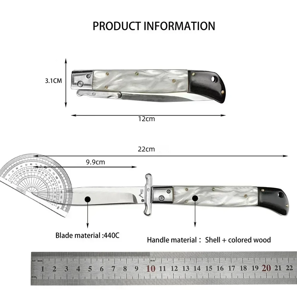 Italian Mafia Folding Pocket Knife 440C Blade Shell/resin/acrylic Handle Outdoor EDC Camping Hiking Survival Tools Gift 5