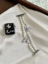 Elegant Pearl and Diamond Bracelet Strap - 38 40 41(S10)42mm (Stretch Pearl)