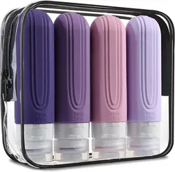 TSA Approved Refillable Leak - Proof Travel Toiletry Bottles - BPA - Free 3oz Silicone Containers - Silicone (PURPLE)