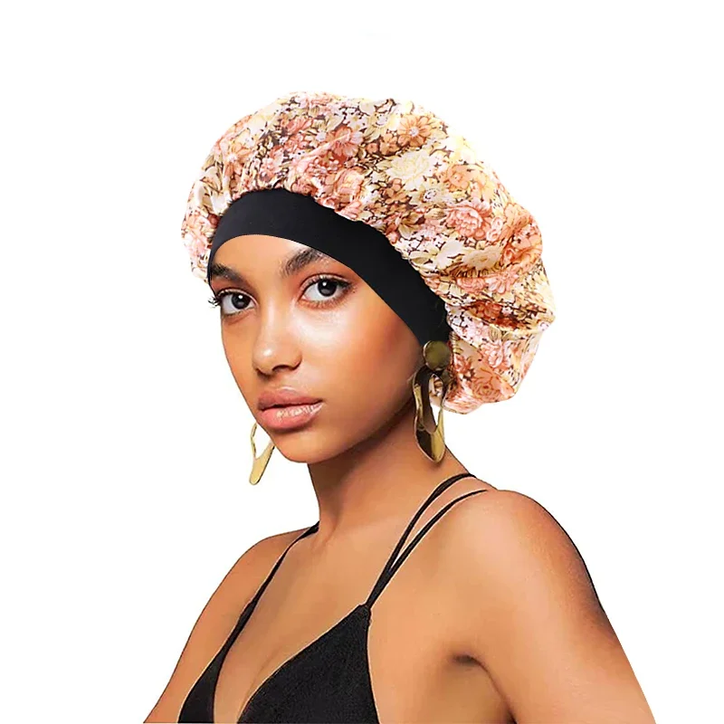 New Satin Hair Caps for Sleeping Women Bath Wide-brimmed Headwear Cover Hat Curly Hair Styling Accessories Hair Cap for Sleeping 6