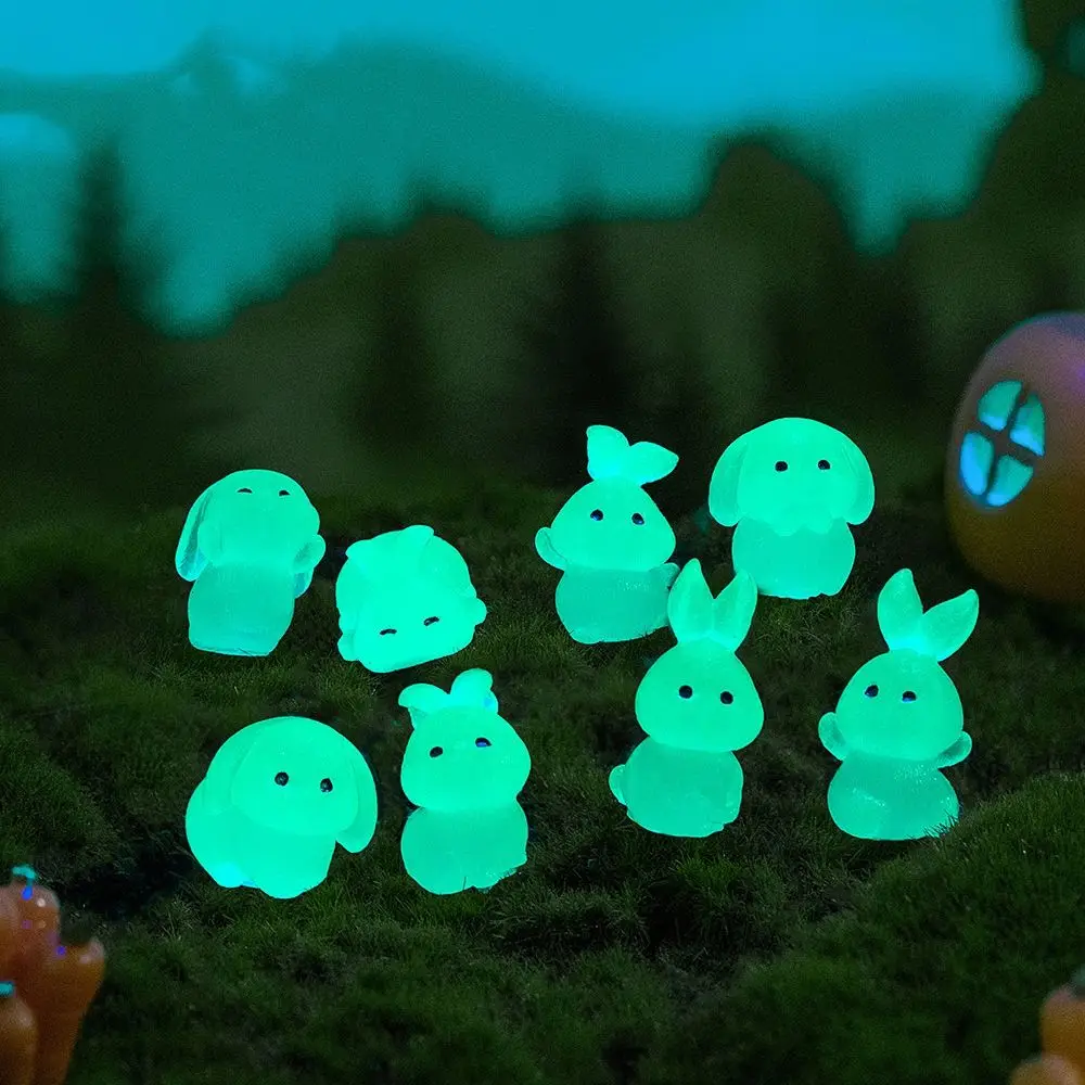 

Funny Luminous Rabbits Miniature Statue Cute Resin Crafts Micro Landscape Ornament Glowing Animal Mini Rabbits Ornament Garden