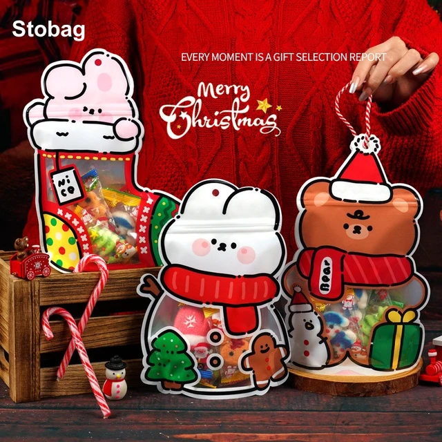 StoBag 50pcs Marry Christmas Candy Packaging Ziplock Bags Snack