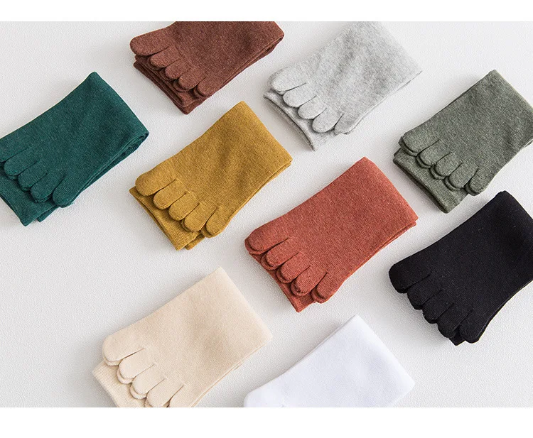 6 Paare/los Baumwolle Fünf Finger Kurze Socken Für Frau Mädchen Solide Atmungsaktive Weiche Elastische Harajuku Socken Mit Zehen Heißer Verkauf – Detail 4