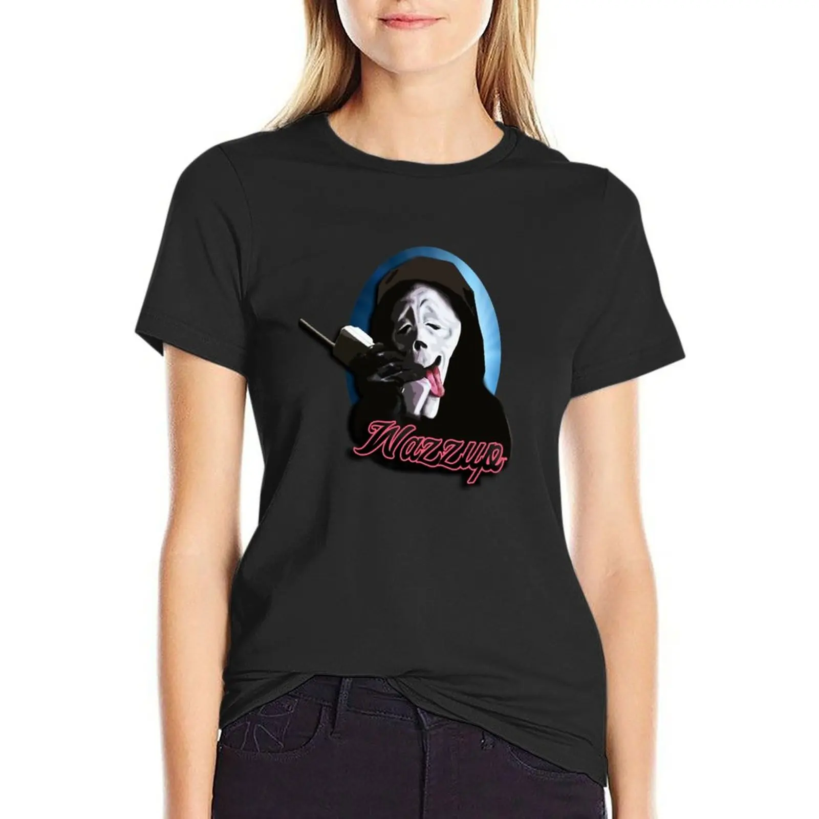 Wazzup, страшная Винтажная футболка с изображением фильма, футболки с рисунком, индивидуальный дизайн, ваша личная винтажная одежда, простые футболки для женщин