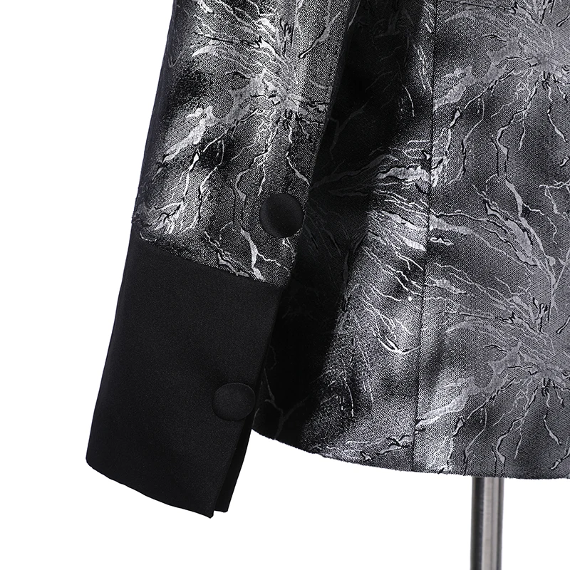 Latest Coat Pant Designs Slim Shiny Silver Smoking Jacket Italian Tuxedo Dress Double Breasted Men Suits For Wedding Groom