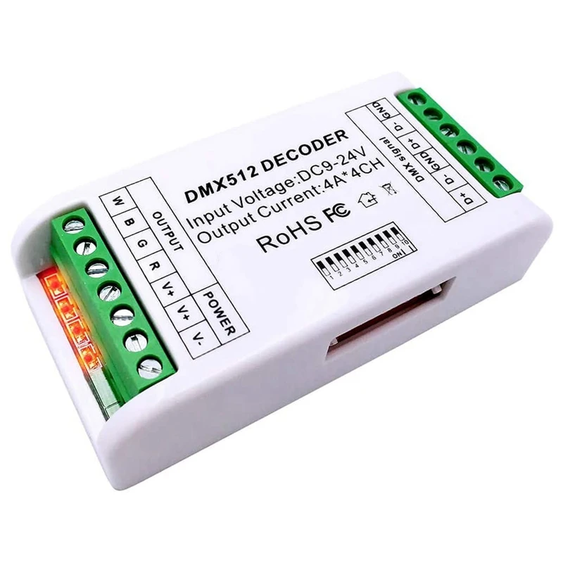 

5X Mini 4 Channel DMX RGBW Decoder 16A RGB RGBW Strip Controller DMX 512 Dimmer Driver For LED Strip Lights DC9-24V