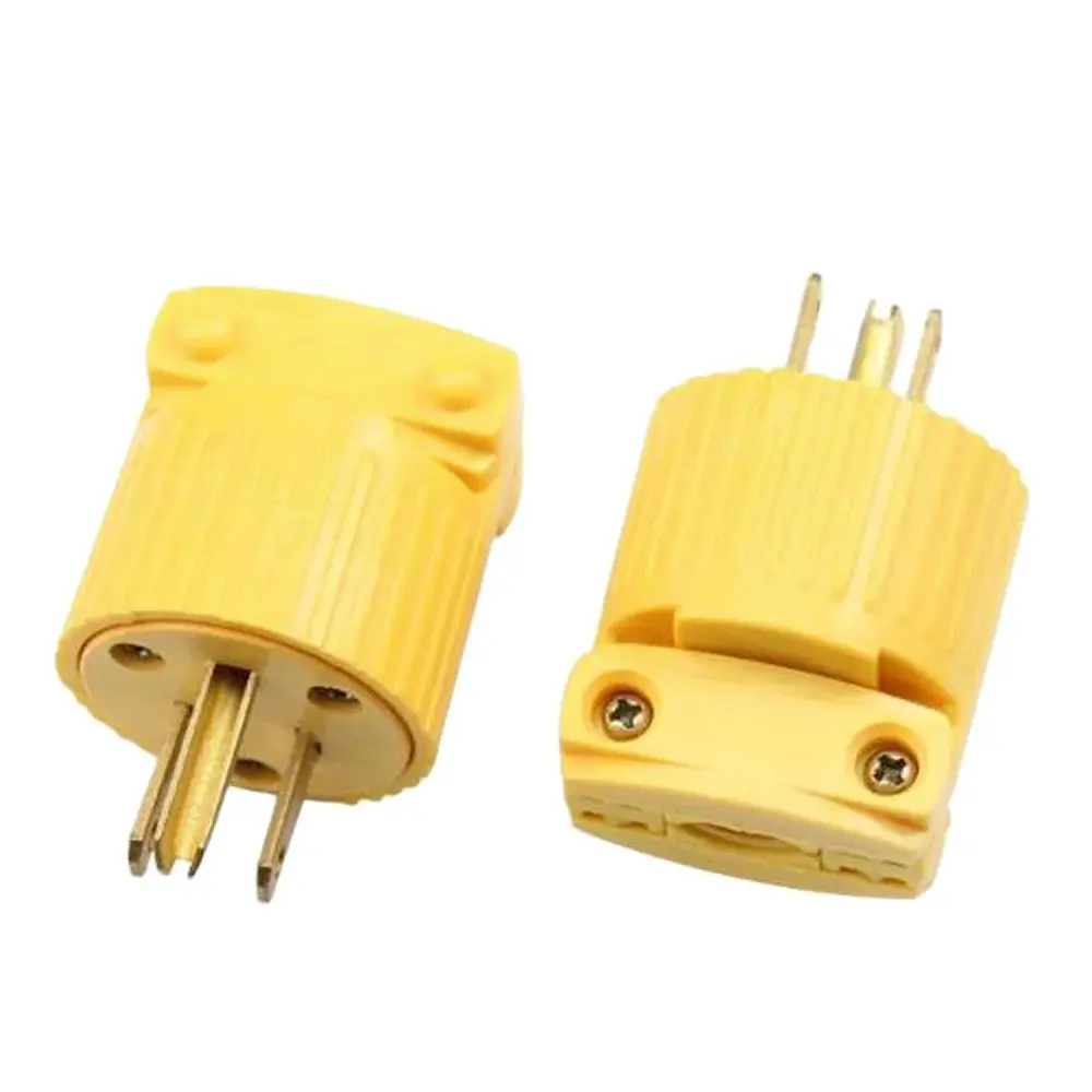 Yellow America 6-15P 5-15P 125V 15A Rewirable 3 Pole NEMA US Locked Industry Power Converter Plug Inline Wired Connector Type B