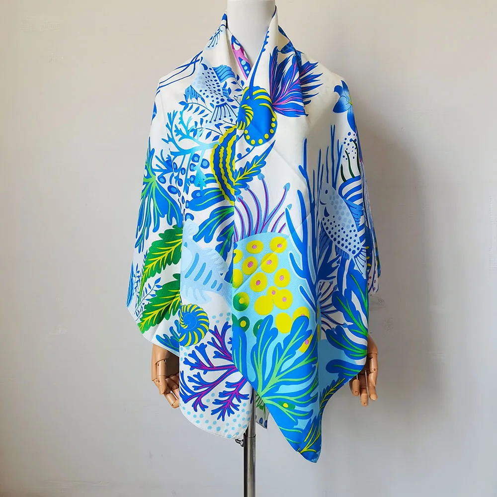 New Arrived Oversized Scarf “Underwater World”Women Silk Shawl 51in Large Wrap Stoles Lady Bandanas Hijab Femme Present 2